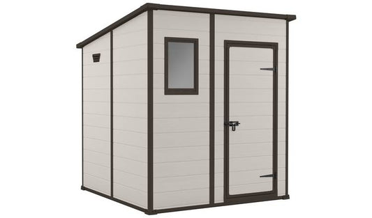 Keter Manor Pent Outdoor Garden Storage Shed 6 × 6 ft Brown