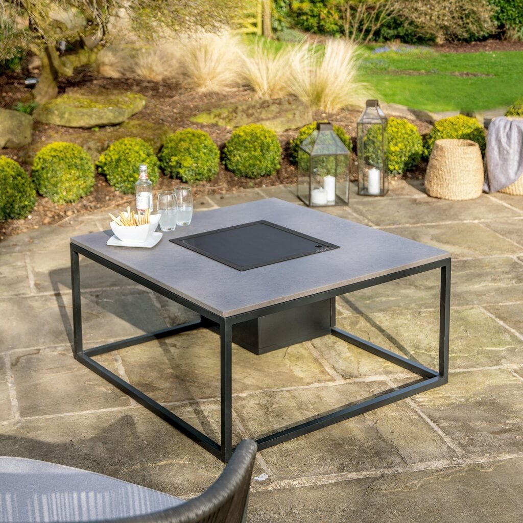 Cosi Cosiloft 100 Square Gas Fire Pit Coffee Table, Black Frame with Grey Top