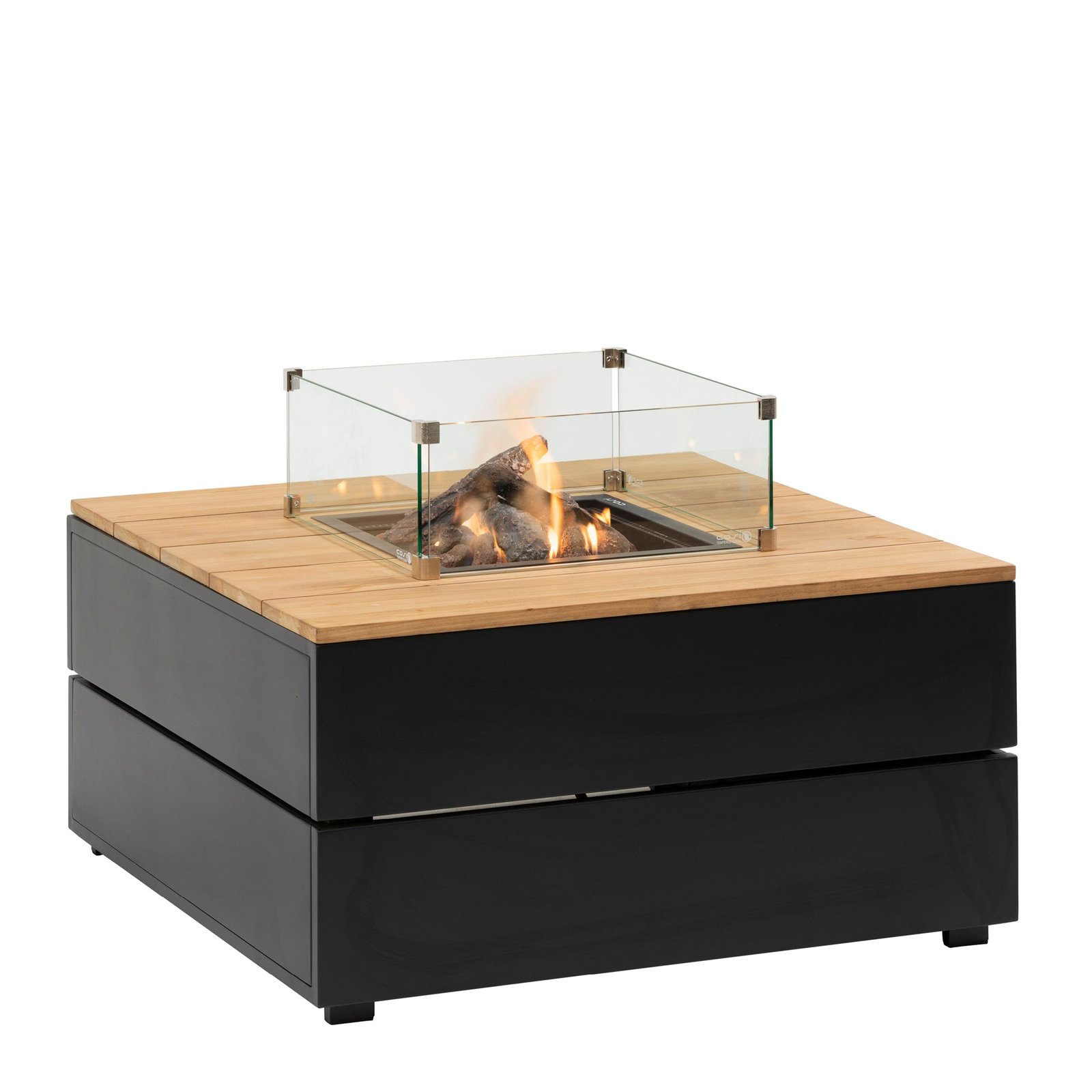 Cosi Cosipure 100 Square Gas Fire Pit Table, Black Aluminium with Teak Top