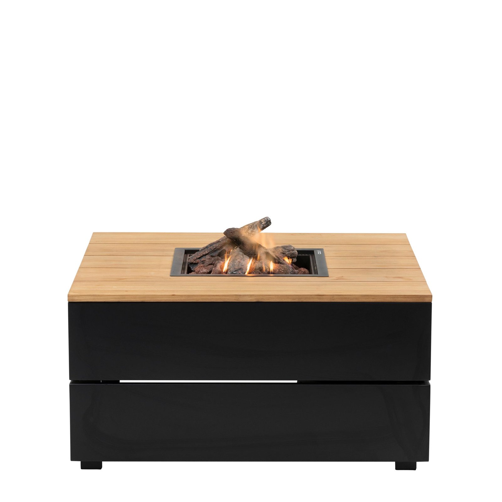 Cosi Cosipure 100 Square Gas Fire Pit Table, Black Aluminium with Teak Top