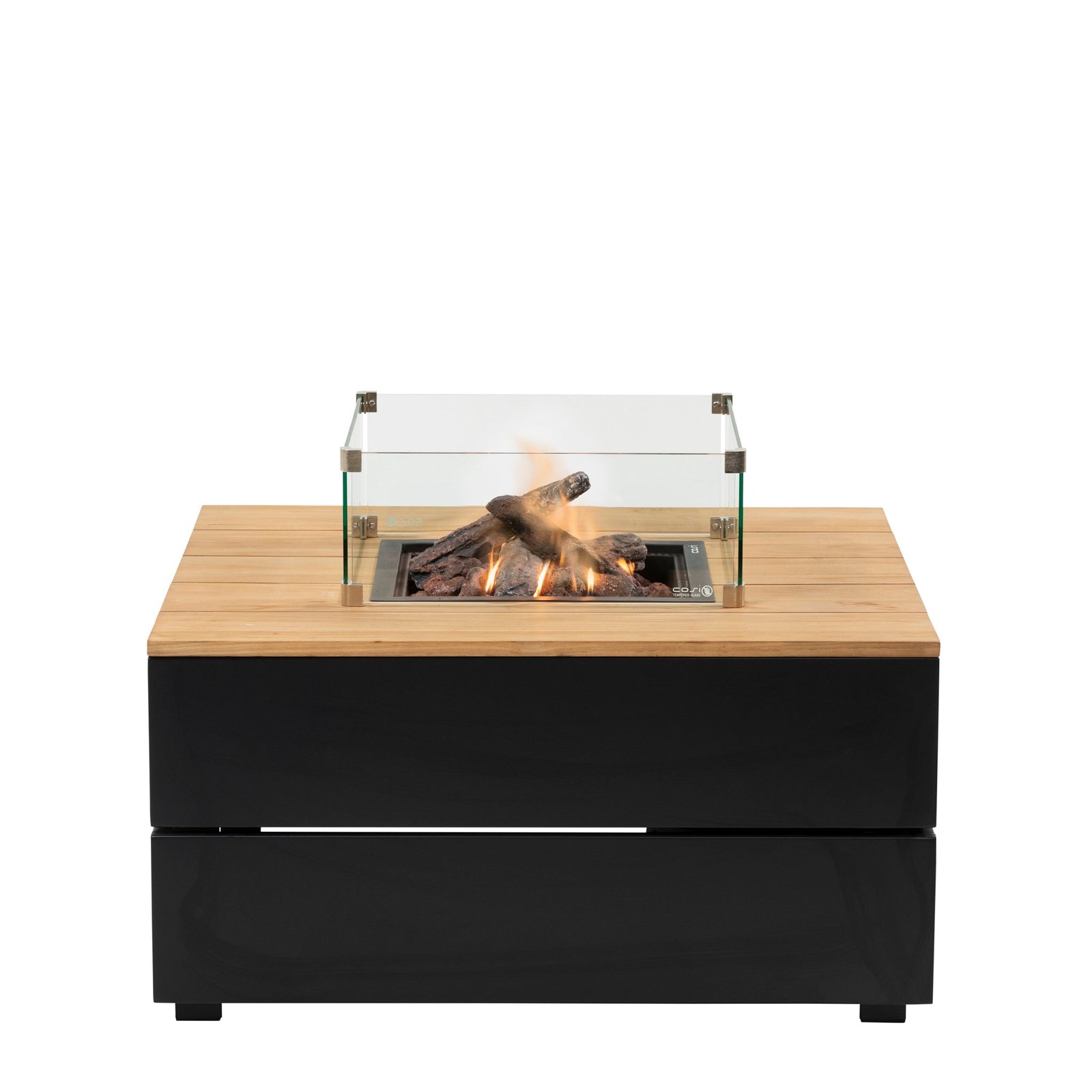 Cosi Cosipure 100 Square Gas Fire Pit Table, Black Aluminium with Teak Top