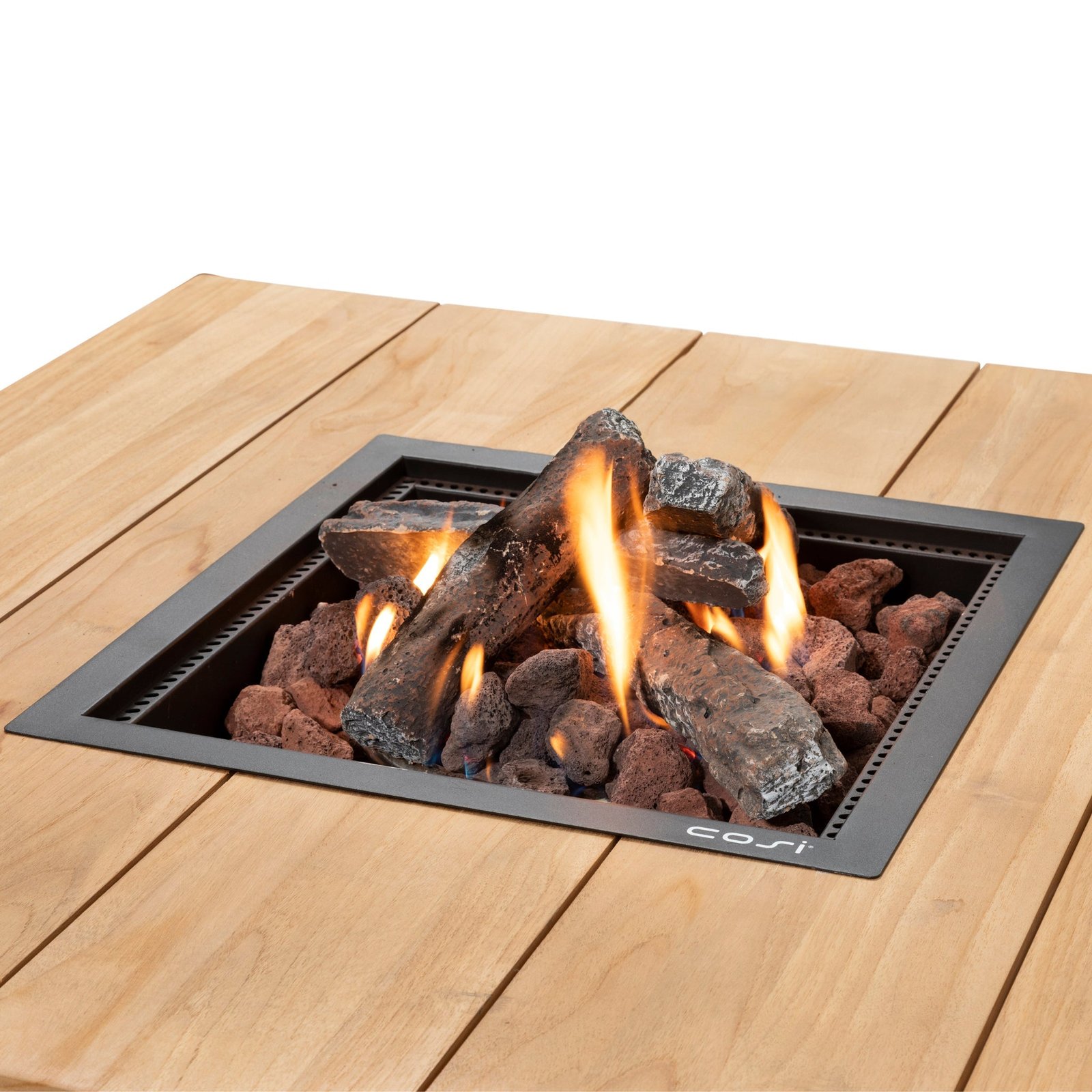 Cosi Cosipure 100 Square Gas Fire Pit Table, Black Aluminium with Teak Top
