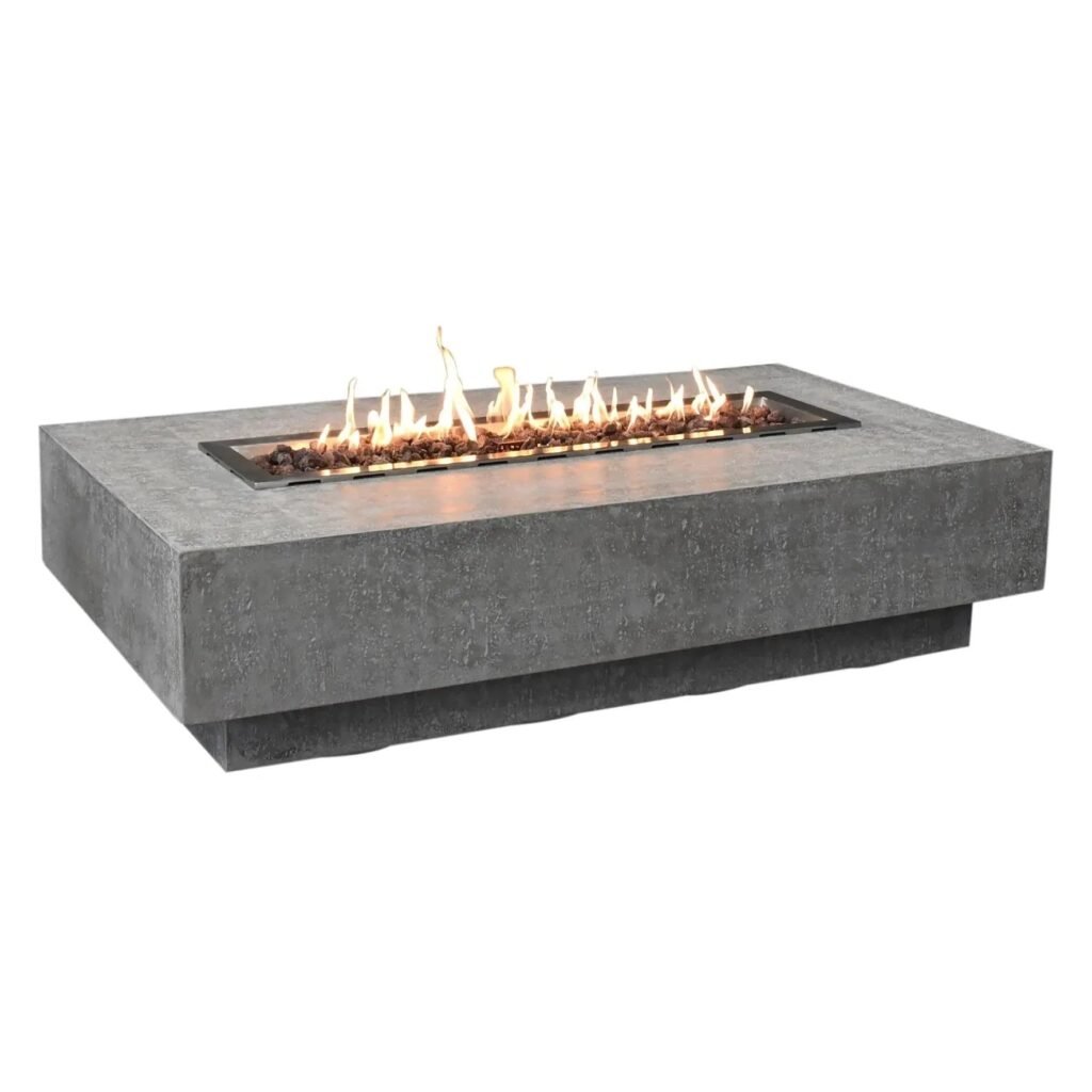 Elementi Hampton Rectangular Gas Fire Pit Table 13.2 kW, Light Grey