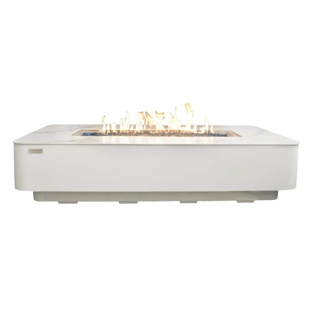 Elementi Plus Athens Rectangular Gas Fire Pit Table 16 kW, Marble Porcelain Top