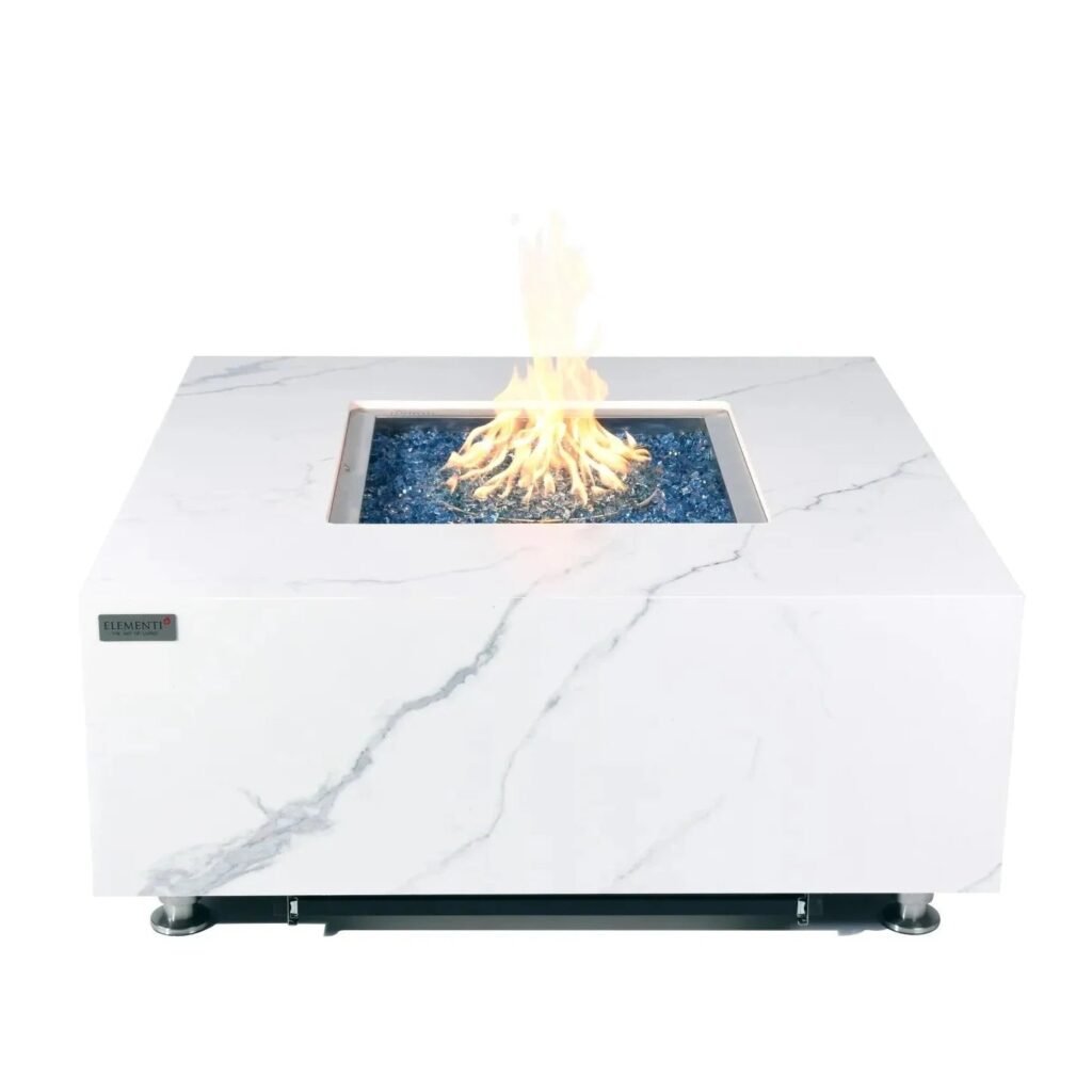 Elementi Plus Bianco Square Gas Fire Pit Table 16 kW, Marble Porcelain Top