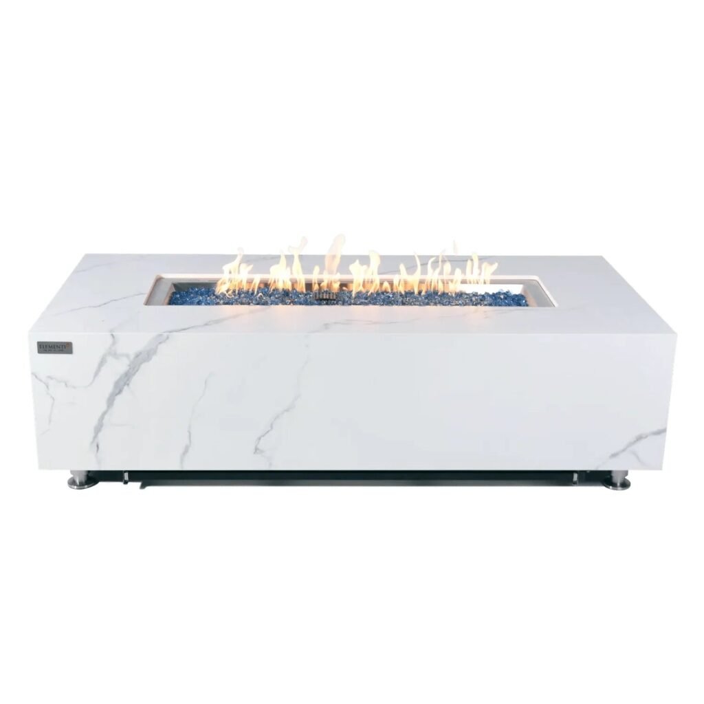 Elementi Plus Carrara Rectangular Gas Fire Pit Table 16 kW, Marble Porcelain Top
