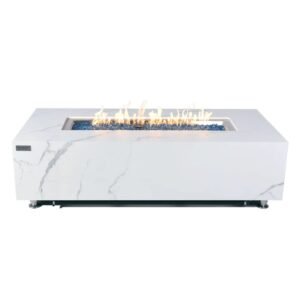 Elementi Plus Carrara Rectangular Gas Fire Pit Table 16 kW, Marble Porcelain Top