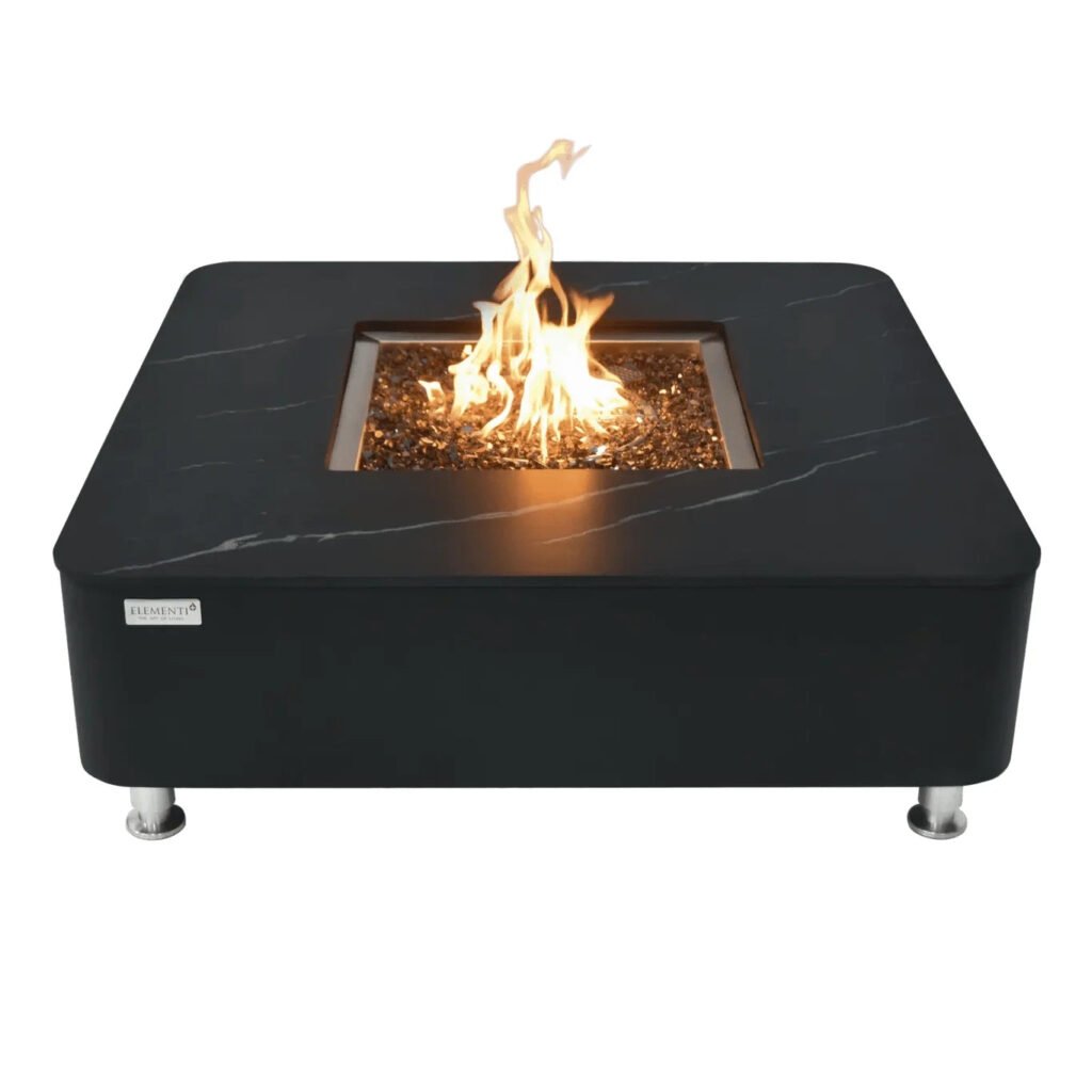 Elementi Plus Copenhagen Rectangular Gas Fire Pit Table 16 kW, Bulgarian Black Porcelain Top