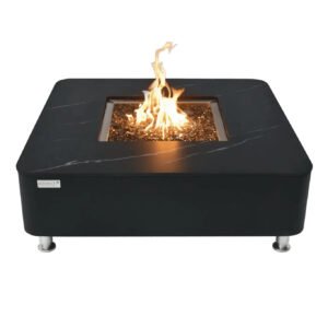 Elementi Plus Copenhagen Rectangular Gas Fire Pit Table 16 kW, Bulgarian Black Porcelain Top