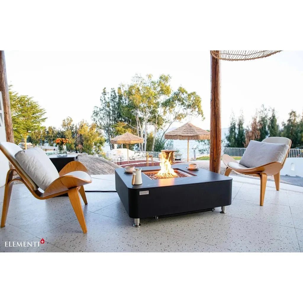 Elementi Plus Copenhagen Rectangular Gas Fire Pit Table 16 kW, Bulgarian Black Porcelain Top
