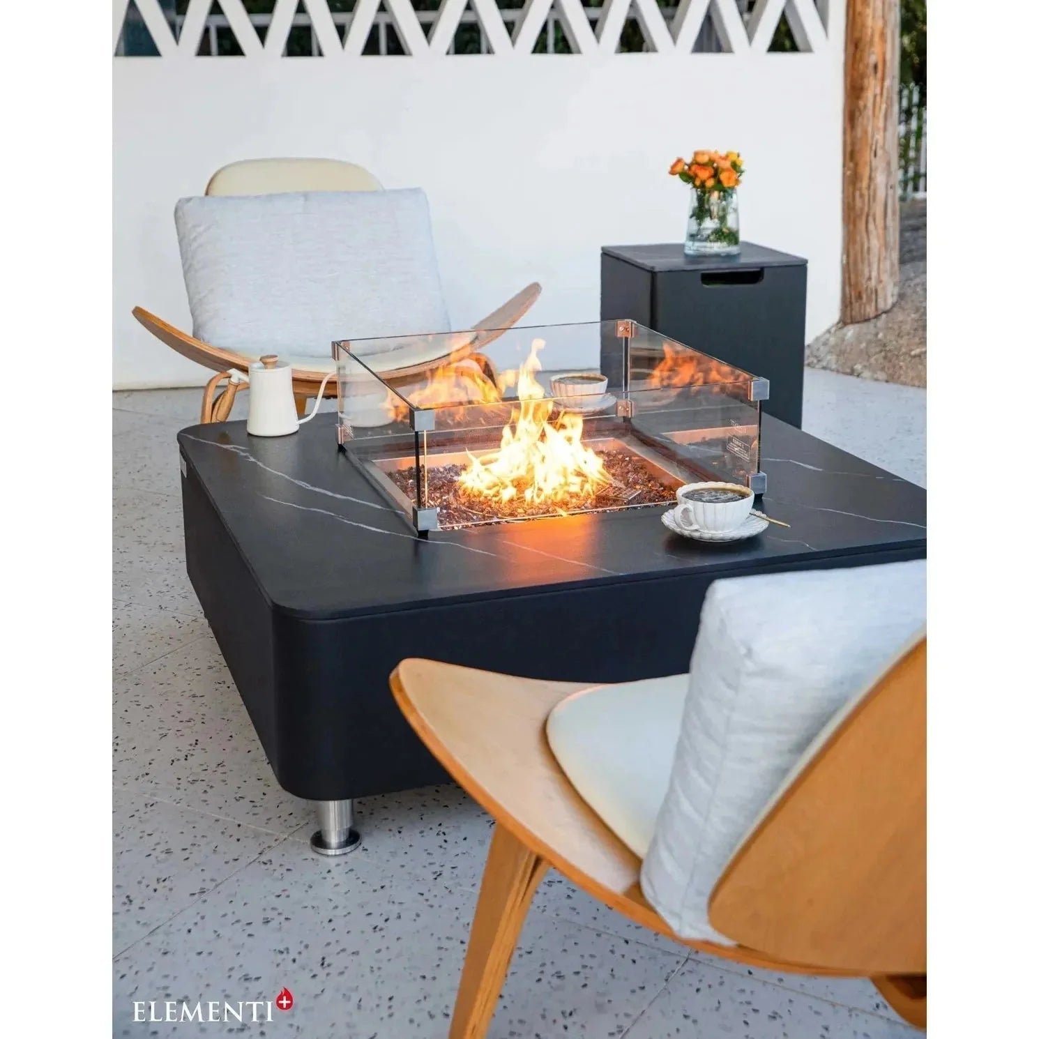 Elementi Plus Copenhagen Rectangular Gas Fire Pit Table 16 kW, Bulgarian Black Porcelain Top