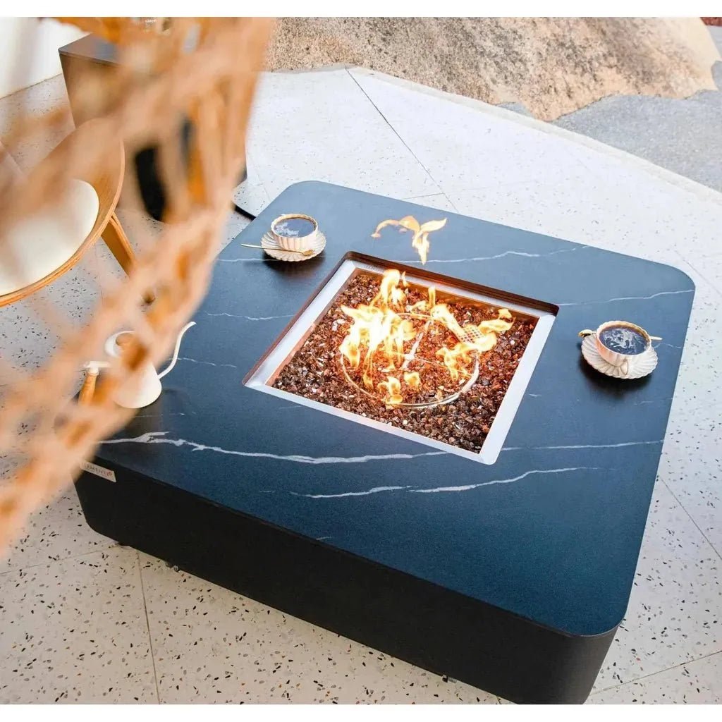 Elementi Plus Copenhagen Rectangular Gas Fire Pit Table 16 kW, Bulgarian Black Porcelain Top