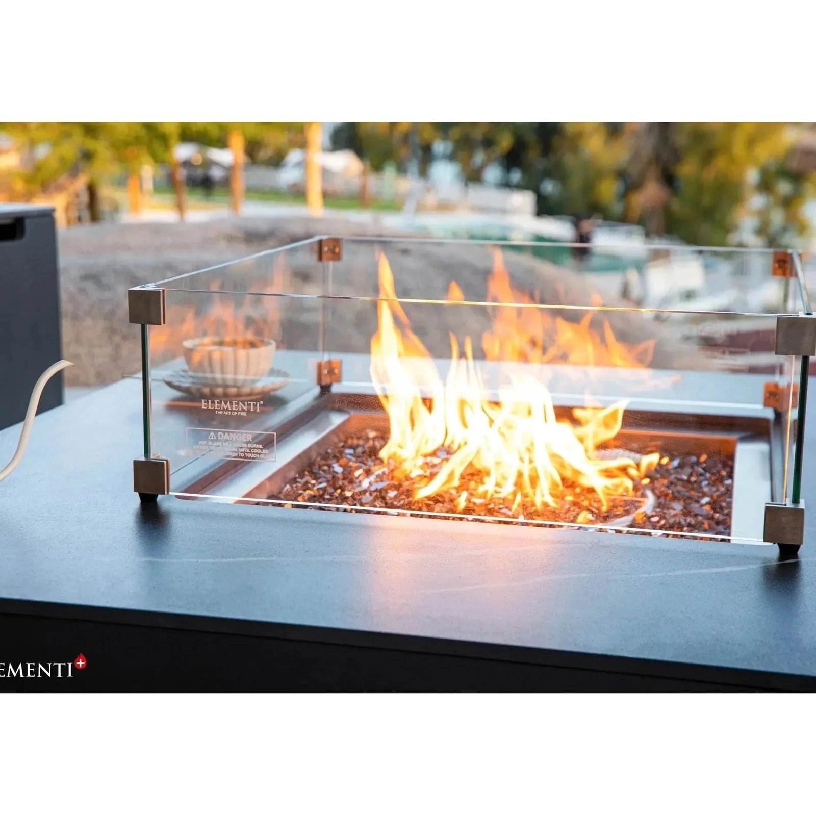 Elementi Plus Copenhagen Rectangular Gas Fire Pit Table 16 kW, Bulgarian Black Porcelain Top