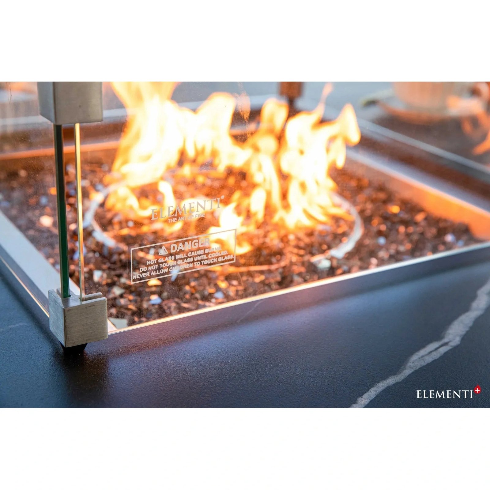 Elementi Plus Copenhagen Rectangular Gas Fire Pit Table 16 kW, Bulgarian Black Porcelain Top