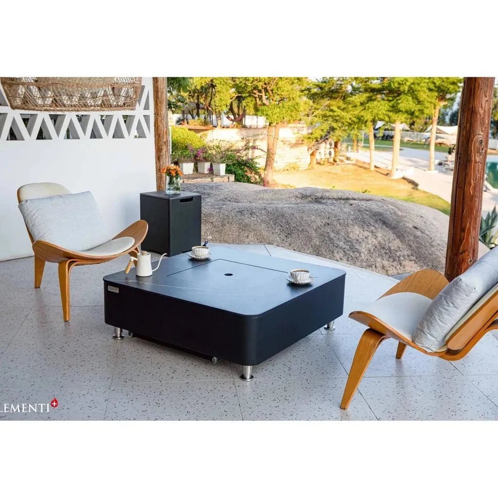 Elementi Plus Copenhagen Rectangular Gas Fire Pit Table 16 kW, Bulgarian Black Porcelain Top