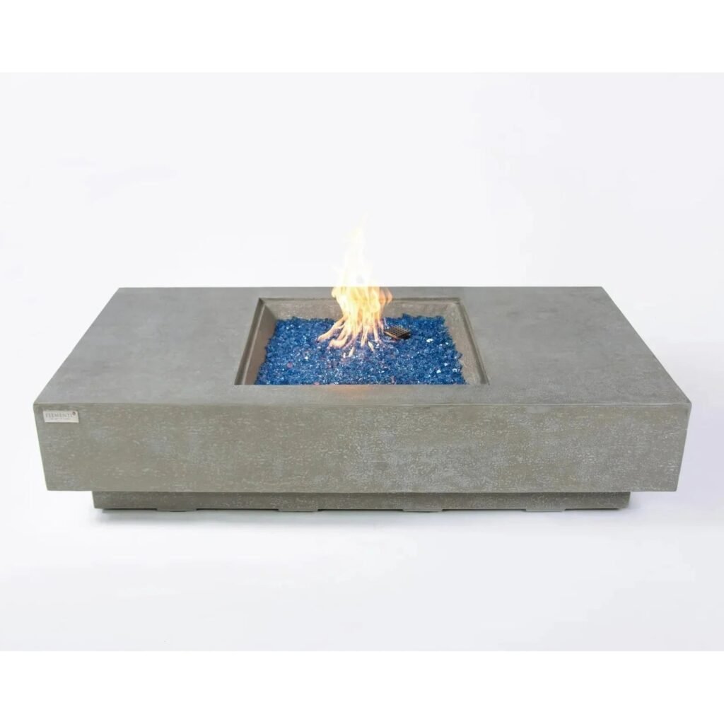 Elementi Plus Monte Carlo Rectangular Gas Fire Pit Table 16 kW, Light Grey