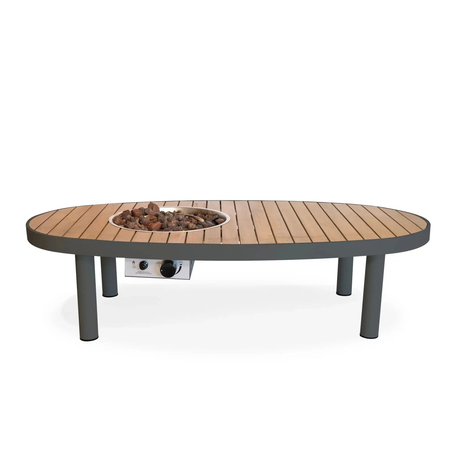 Happy Cocooning Riviera 140 Oval Gas Fire Pit Table, Acacia Wood Top, 12 kW