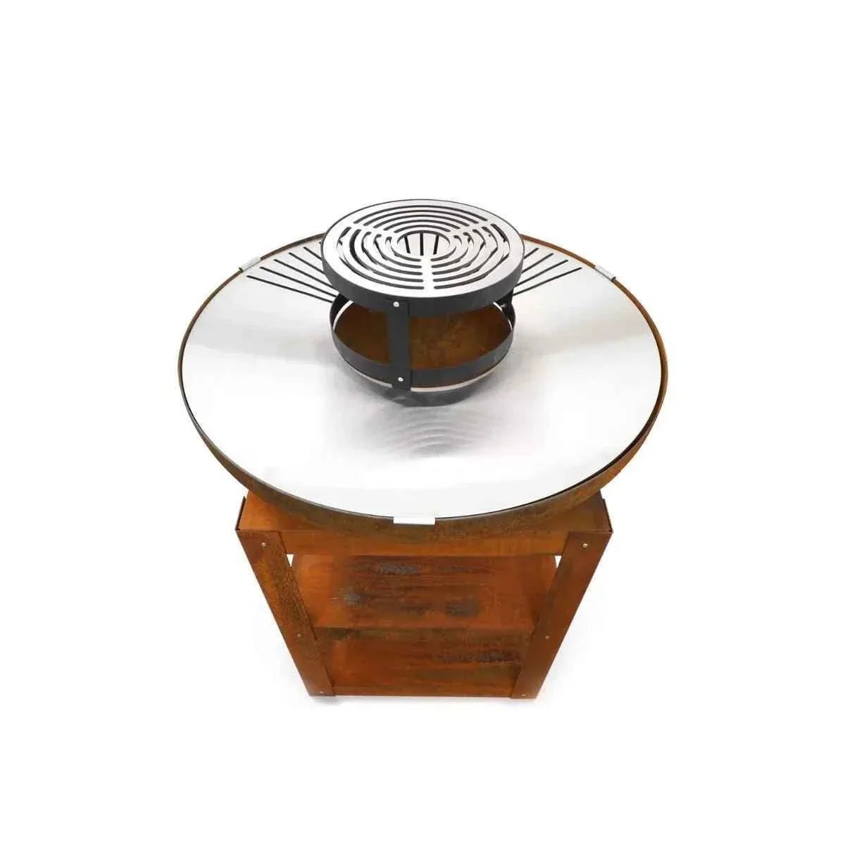 HEAT Bakka 80 cm Wood-Fired BBQ Fire Pit with Plancha Griddle and Log Store, Rusty Steel